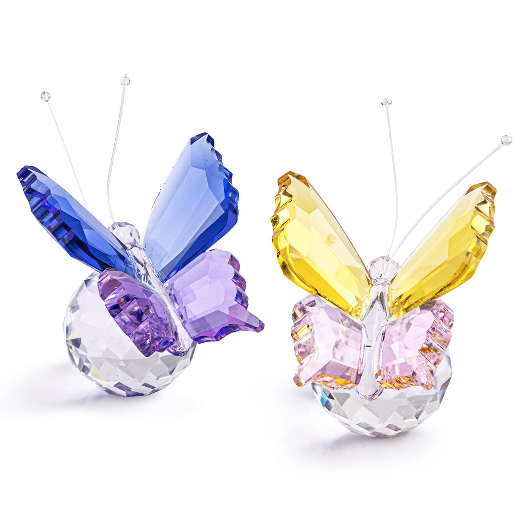 H&amp;D HYALINE &amp; DORA Set 2pcs Elegant Crystal Flying Butterfly with Ball Base Glass Animal Collectible Figurines Paperweight Art Craft Table Ornament Home Wedding Decor Xmas Women Gift