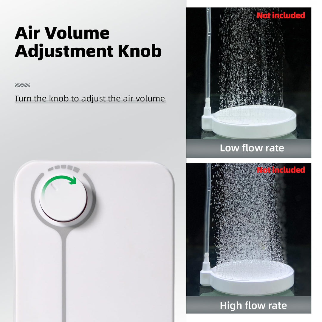 Upgrade Aquarium Air Pump, Ultra-Quiet Fish Tank Oxygen Pump with Adjustable Airflow, Powerful Air Pump with 2 Outlets to Pump Rich and Fine Air Bubbles