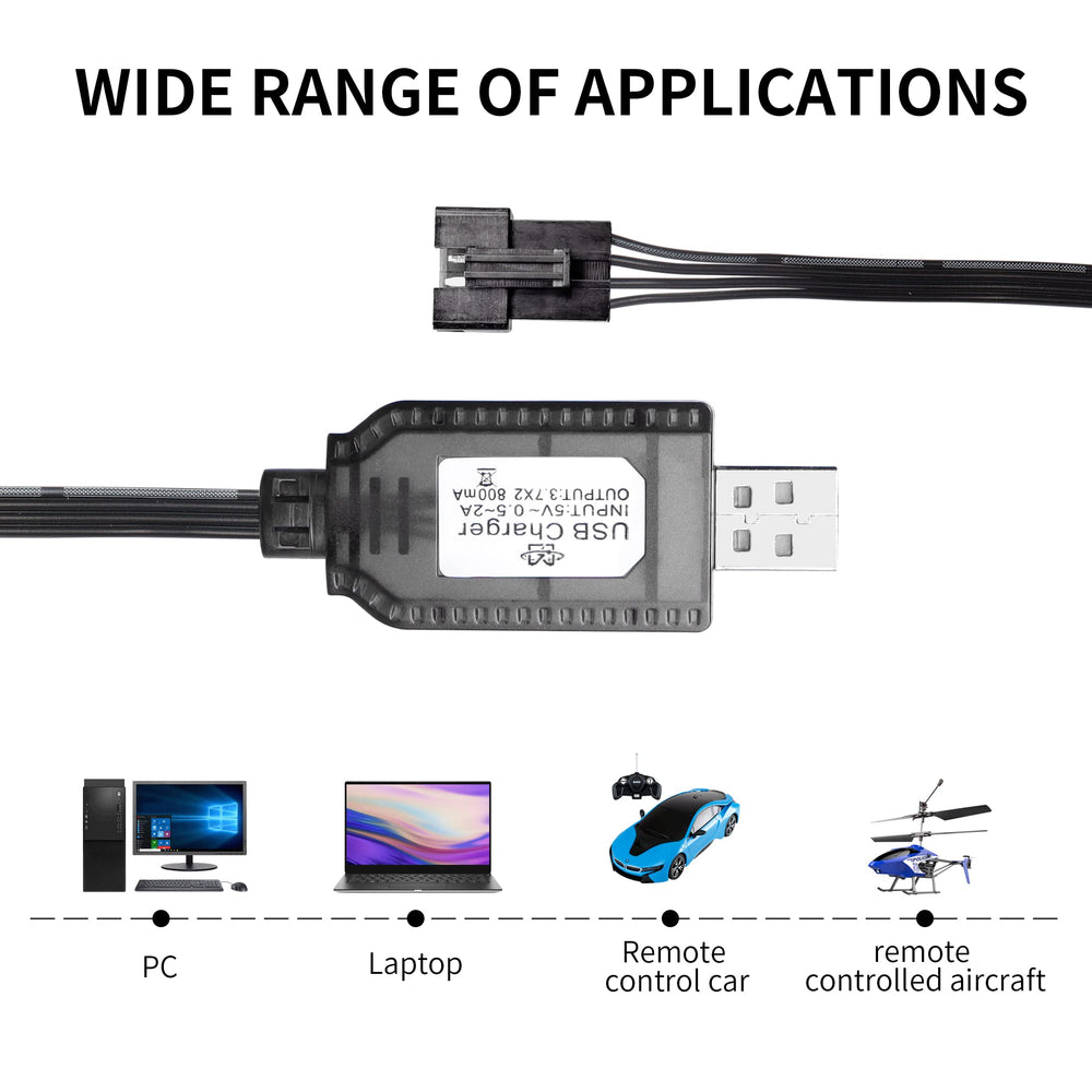 2 Pack 7.4V USB Charger Cable with SM-4P Plug Connector for LiPo Battery RC Model Vehicle Buggy Car Truck Boat