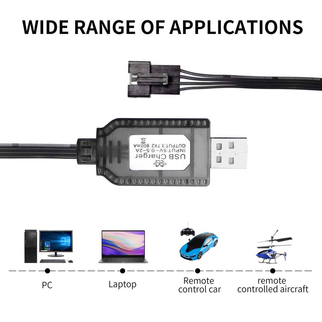 2 Pack 7.4V USB Charger Cable with SM-4P Plug Connector for LiPo Battery RC Model Vehicle Buggy Car Truck Boat