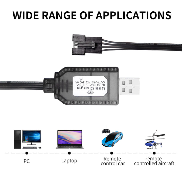 2 Pack 7.4V USB Charger Cable with SM-4P Plug Connector for LiPo Battery RC Model Vehicle Buggy Car Truck Boat