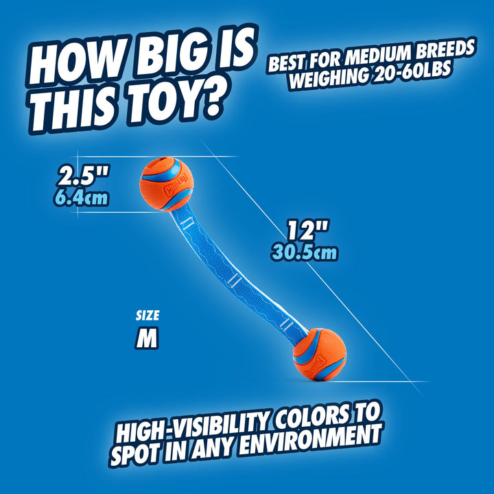 Ultra Duo Tug Dog Toy - Two Ultra Balls on a Durable Nylon Cord Handle - Fetch and Tug-of-War Toy for Dogs - Size Medium - For Breeds 20-60 lbs - 2.5-inch Diameter - Orange and Blue