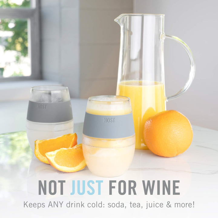 Wine Freeze Cup Set of 2 - Plastic Double Wall Insulated Wine Cooling Freezable Drink Vacuum Cup with Freezing Gel, Glasses for Red and White Wine, 8.5 oz Grey - Gift Essentials