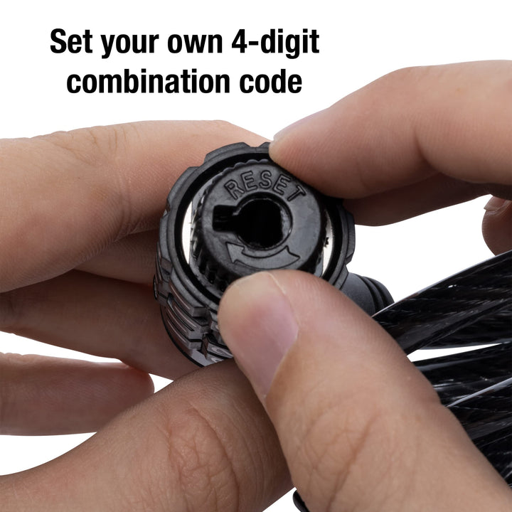 Black Set Your Own Combination Bike Lock, Metal Cable Lock has a Weather Resistant Vinyl Coating for Outdoor Equipment, Bicycles, 6 Feet Long, 8114D