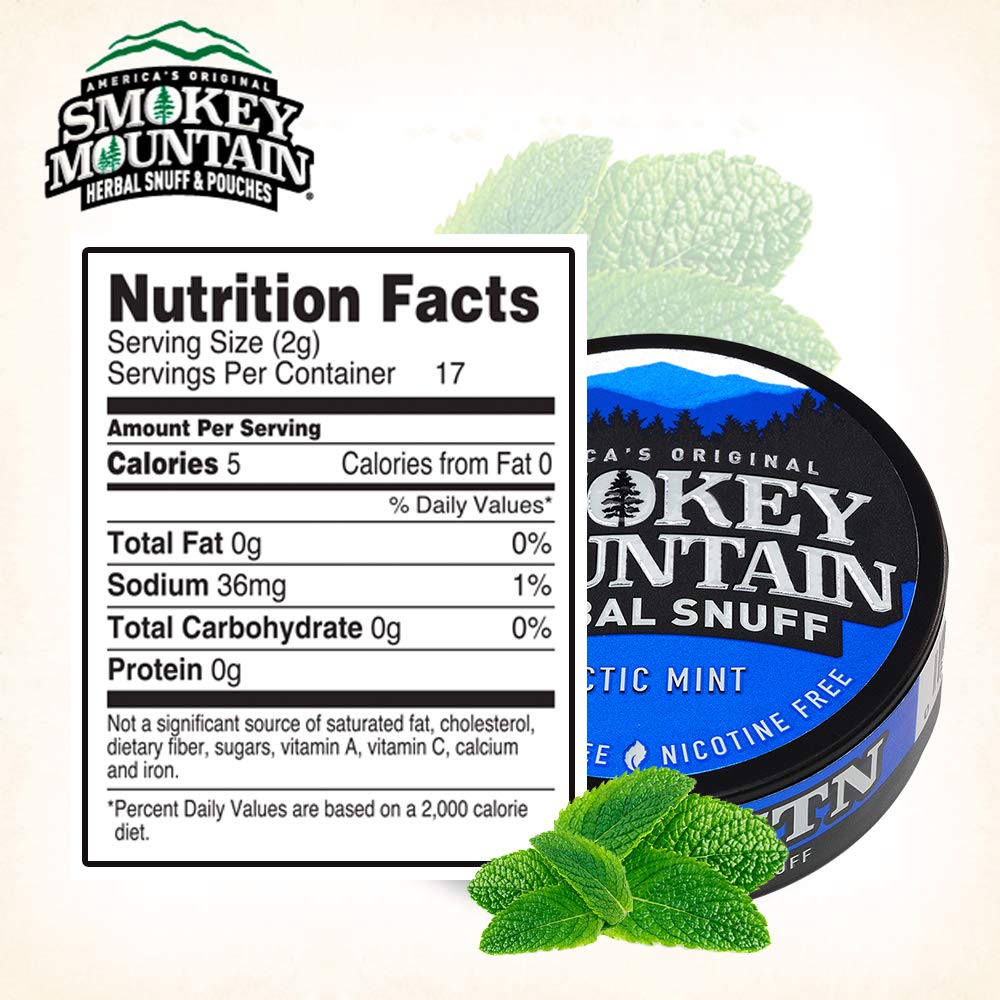 Smokey Mountain Herbal Long Cut – Arctic Mint – 5 Can Box - Tobacco Free and Nicotine Free Snuff