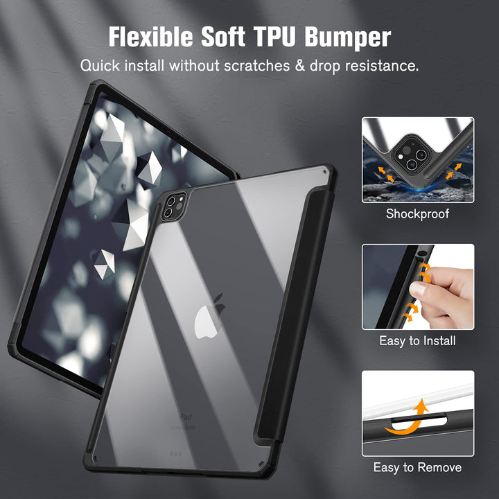 Hybrid Slim Case for iPad Pro 12.9-inch 6th Generation 2022, [Built-in Pencil Holder] Shockproof Cover w/Clear Transparent Back Shell, Also Fit iPad Pro 12.9 5th/4th/3rd Gen, Composition Book