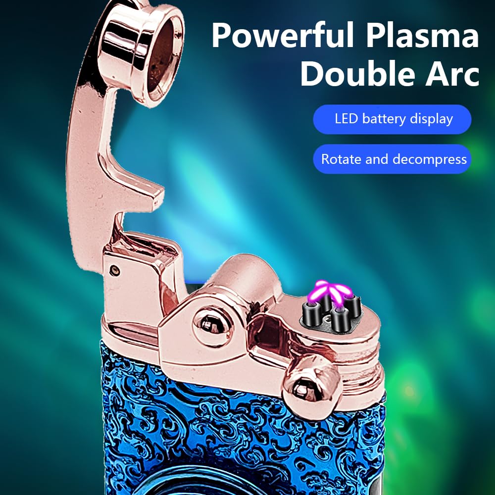 Electric Lighter Rechargeable USB Plasma Lighter Vintage Cool Flameless Windproof Dual Arc Lighter Electronic Candle Lighter with LED Power Display for Candle, Incense, Fireworks (Black)