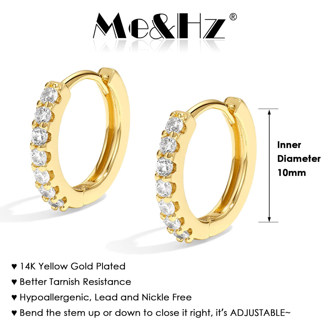 Me&amp;Hz 14K Gold Huggie Hoop Earrings Pave CZ Cubic Zirconia Small Gold Hoop Earrings for Women Cartilage Dainty Round Hoops Hypoallergenic Lightweight