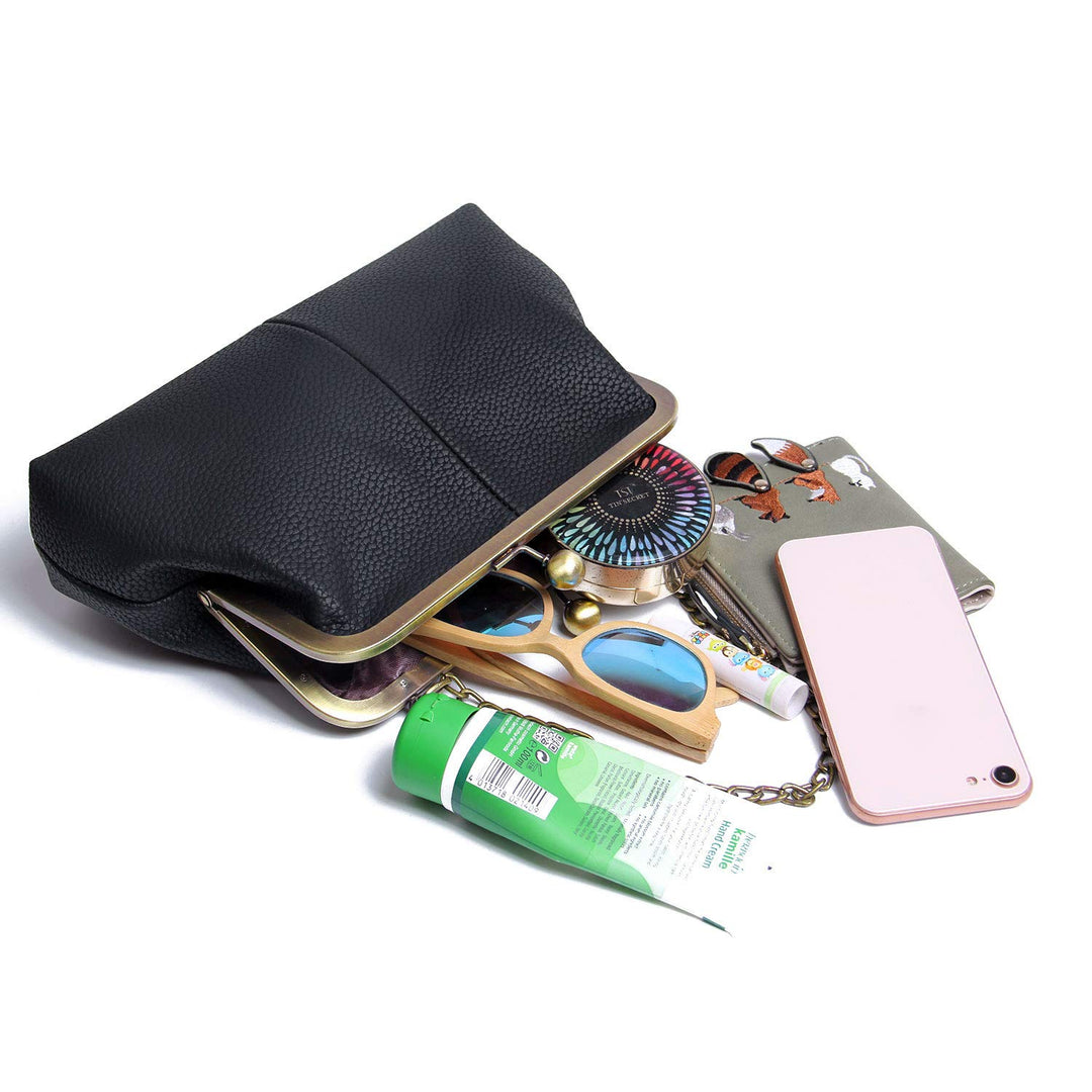 Women Classical Kiss Lock Clutch with Chain Strap Shoulder Bag Purse Wallet