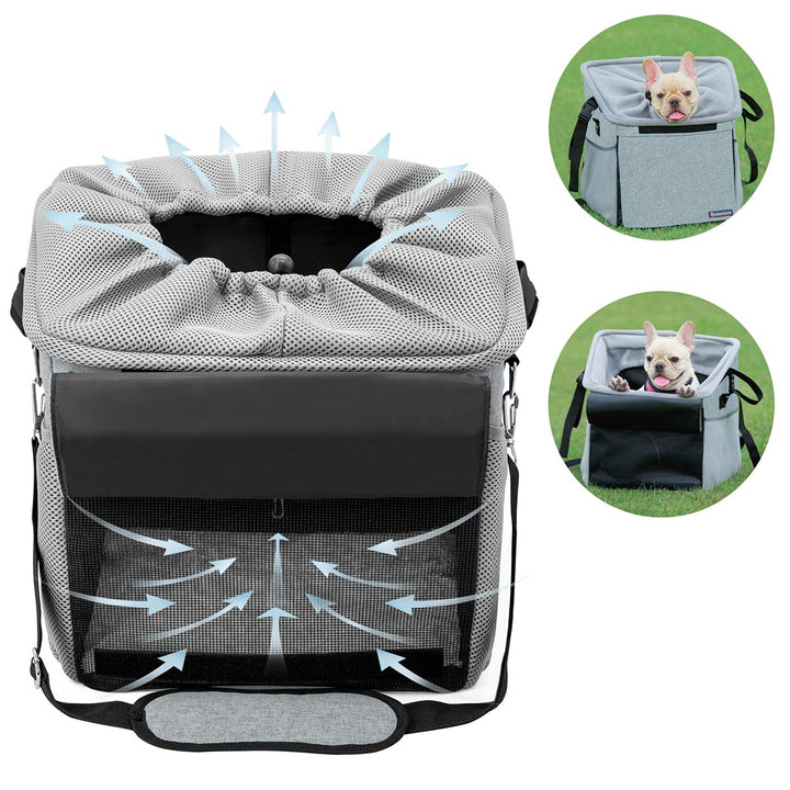 Pet Carrier Bicycle Basket Bag Pet Carrier/Booster Backpack for Dogs and Cats with Big Side Pockets,Comfy &amp; Padded Shoulder Strap,Travel with Your Pet Safety(Grey)