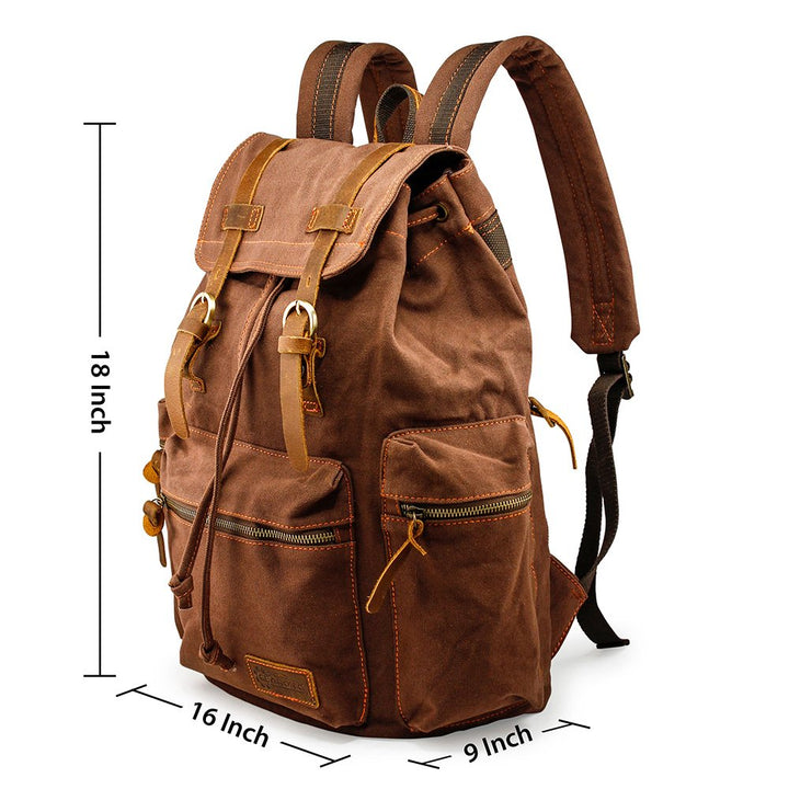 Vintage Canvas Backpack, Casual Daypack Backpacks for Men Women, 15inch Laptop Bag Travel Hiking Camping Rucksack - Coffee