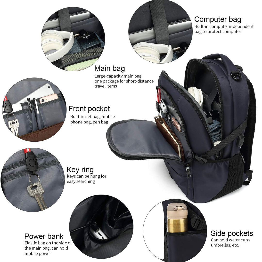 Laptop Backpack 15.6 Inch Water Resistant Backpacks Durable College Travel Daypack Anti Theft with USB Charging Port Best Gift for Men Women(15.6 Inch, Dark Blue)