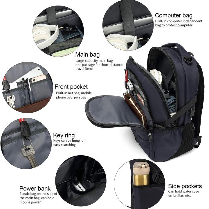 Laptop Backpack 15.6 Inch Water Resistant Backpacks Durable College Travel Daypack Anti Theft with USB Charging Port Best Gift for Men Women(15.6 Inch, Dark Blue)