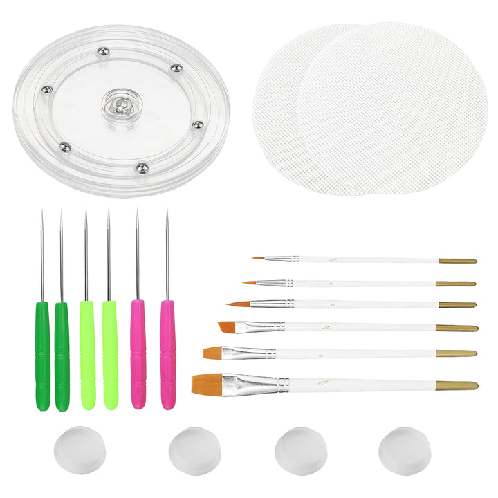Cookie Decorating Kit Supplies Including 1 Acrylic Cookie Turntable 6 Cookie Scribe Needle2 Silicone Mesh Mats 6 Cookie Decoration Brushes 4 Rubber Feet Bumpers
