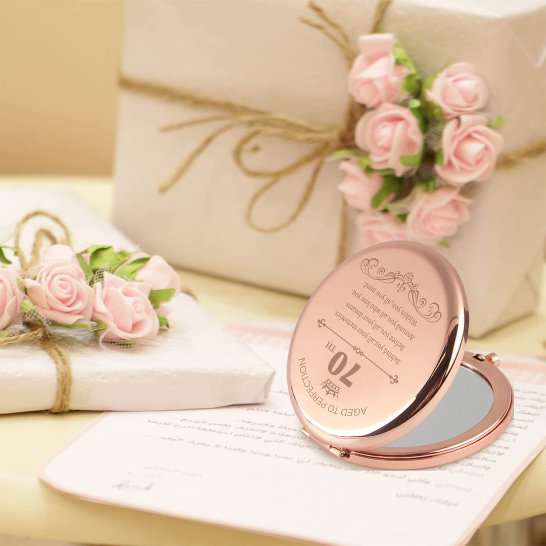 Birthday 70th Gifts Compact Mirror for Women, 70 Years Old Gifts Portable Mirror, Gifts for Older from Child, Anniversary Wedding Christmas Women Gifts