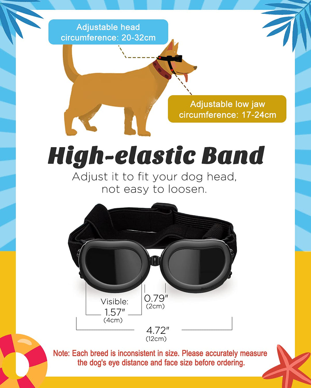 Lewondr Dog Sunglasses Small Breed Dogs Goggles UV Protection,Goggles for Small Dogs Eye Wear Protection with Adjustable Strap Windproof Anti-Fog Sunglasses for Small Dogs Doggy Doggie Glasses,Black