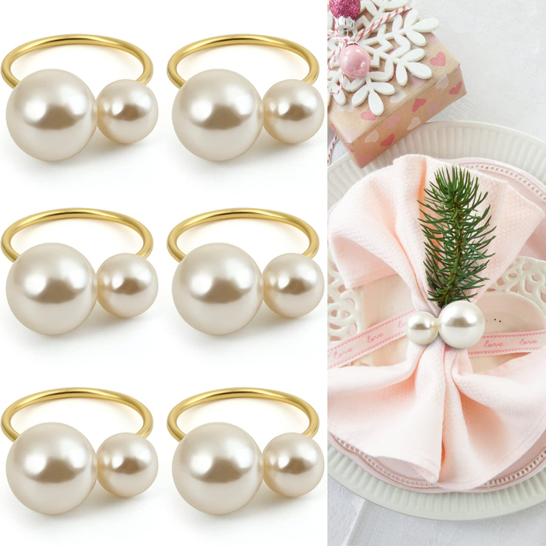 KESOTE Pearl Napkin Rings Set of 6, Gold Napkin Rings H