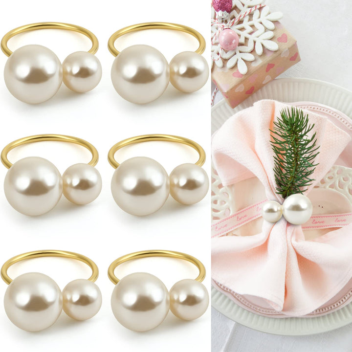 KESOTE Pearl Napkin Rings Set of 6, Gold Napkin Rings H