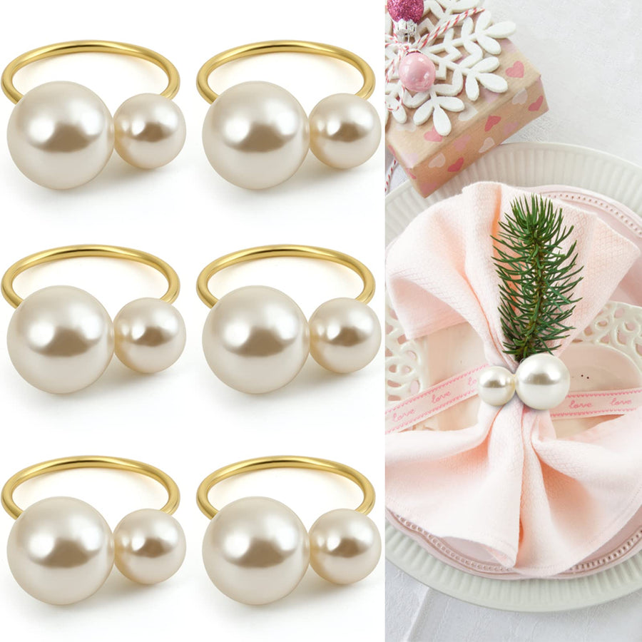 KESOTE Pearl Napkin Rings Set of 6, Gold Napkin Rings H