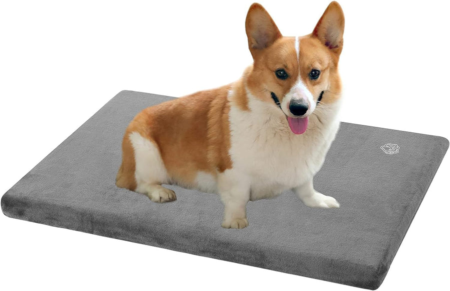 Stylish Dog Bed Mat Dog Crate Pad Mattress Reversible (Cool & Warm), Water Proof Linings, Removable Machine Washable Cover, Firm Support Pet Crate Bed for Small to XX-Large Dogs, Grey