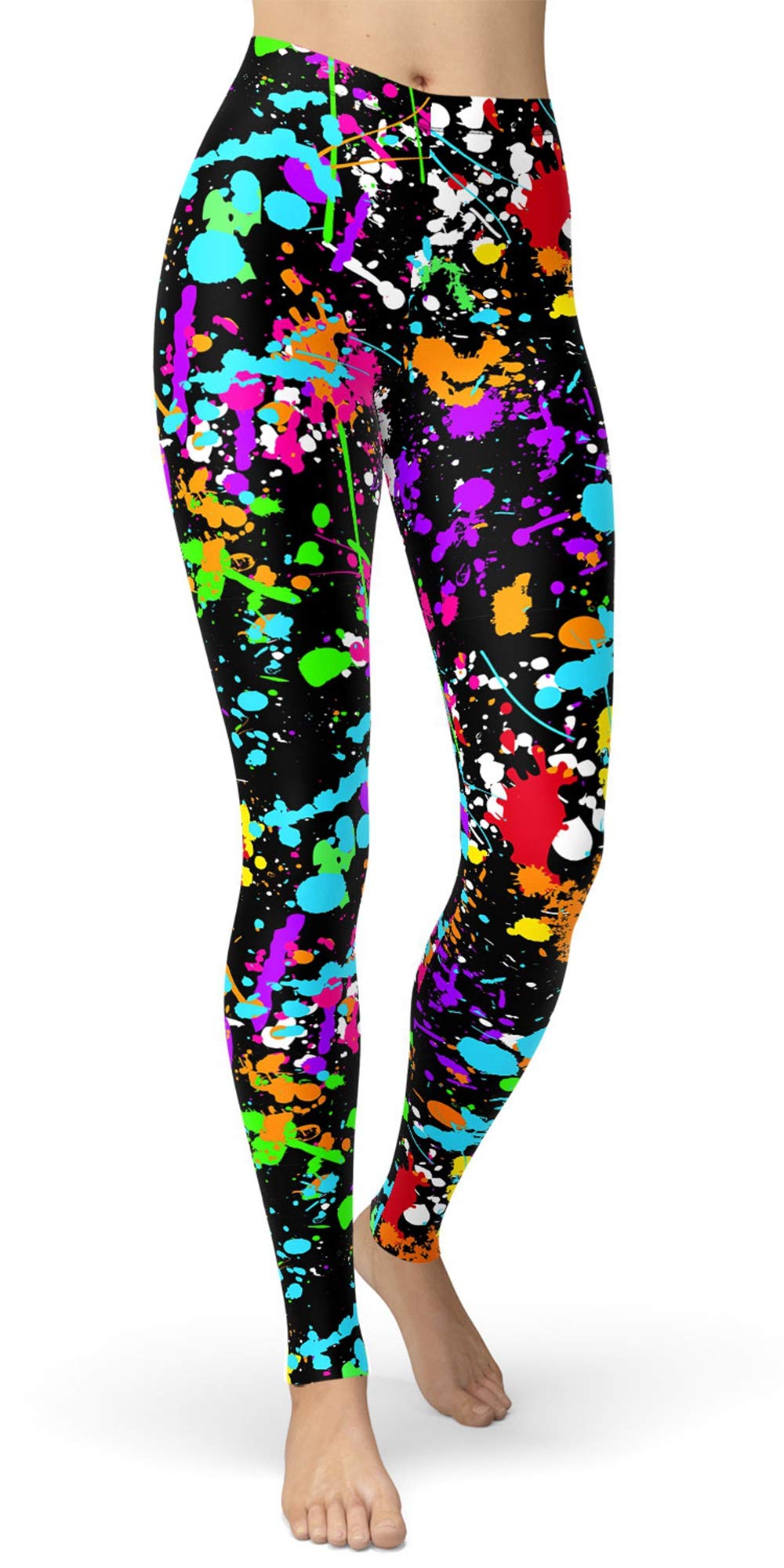 Women&#39;s 80s Leggings Artistic Splash Printed Buttery Soft Stretchy Pants (Large, Color Splash)