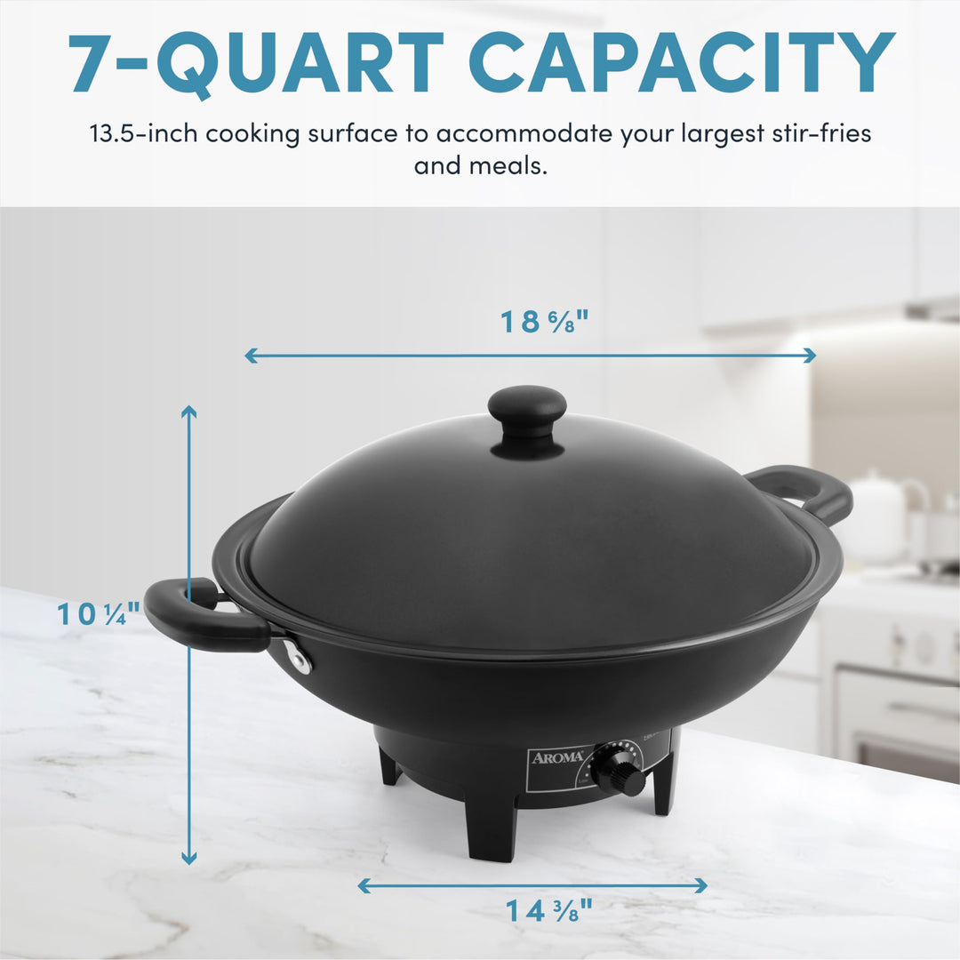 Aroma Housewares AEW-305 Electric Wok Easy Clean Nonstick, Dishwasher Safe, 7Qt, Black