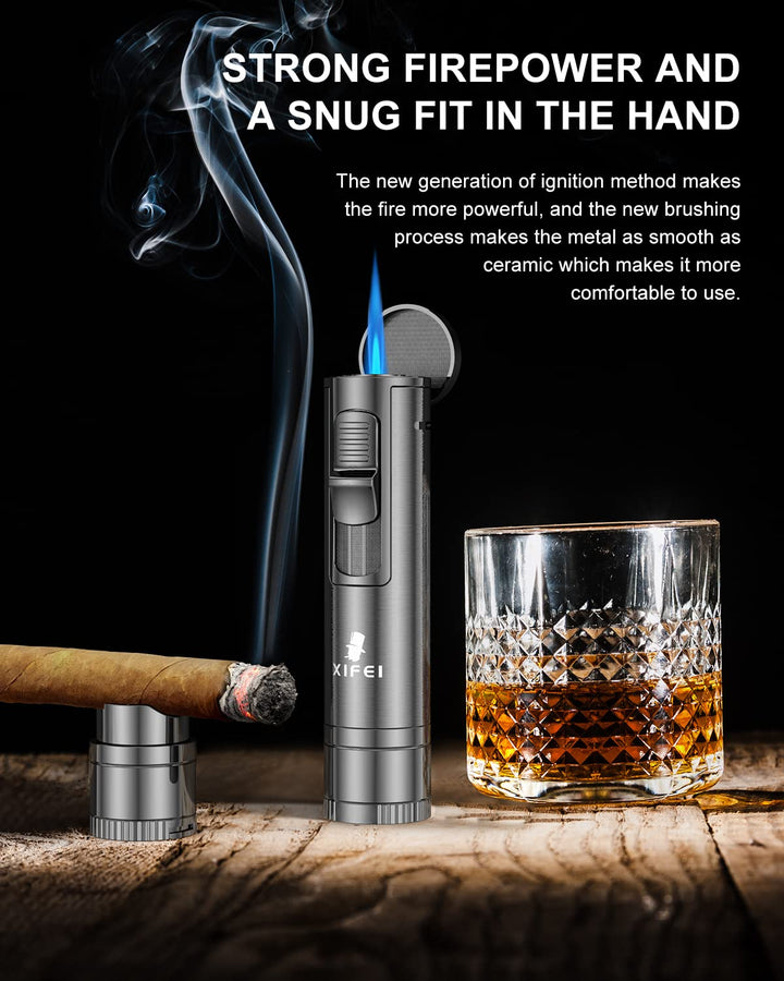 Cigar Lighter, Cigar Puncher, Cigar Draw Enhancer, Cigar Stand, All-in-one Lighter (Gun ash)