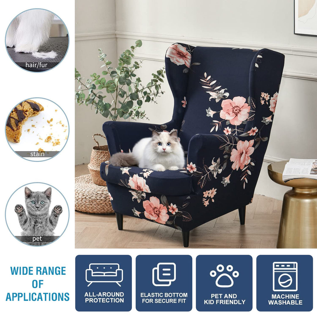 NILUOH Stretch Wingback Chair Cover 2-Piece Printed Win