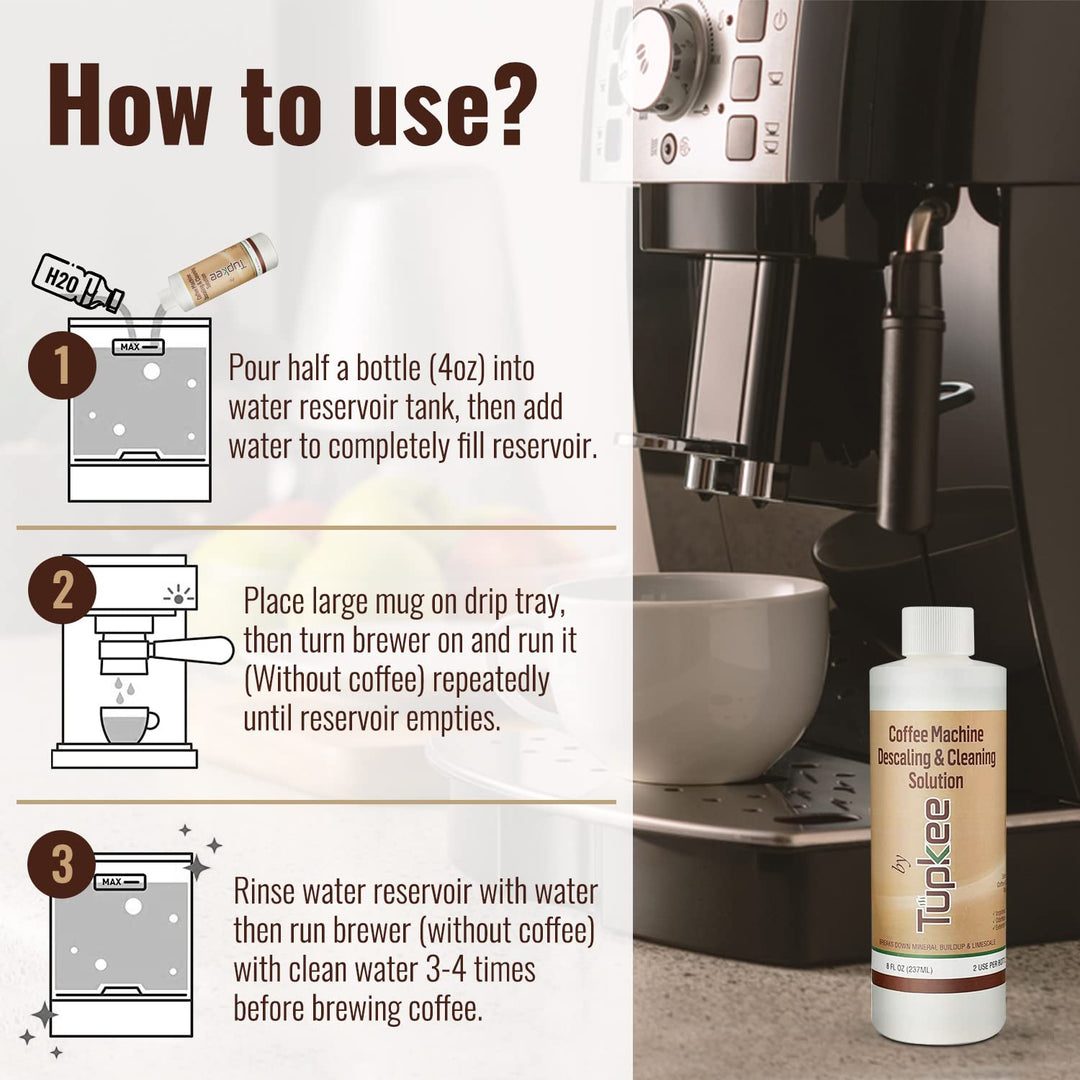 Tupkee Universal Descaling Solution for Keurig Breville Nespresso & Delonghi (2 Uses) | Coffee Machine Descaler Cleaner | Liquid To Descale Automatic Coffee Makers & Espresso Machines