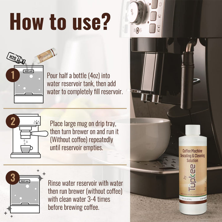 Tupkee Universal Descaling Solution for Keurig Breville Nespresso & Delonghi (2 Uses) | Coffee Machine Descaler Cleaner | Liquid To Descale Automatic Coffee Makers & Espresso Machines