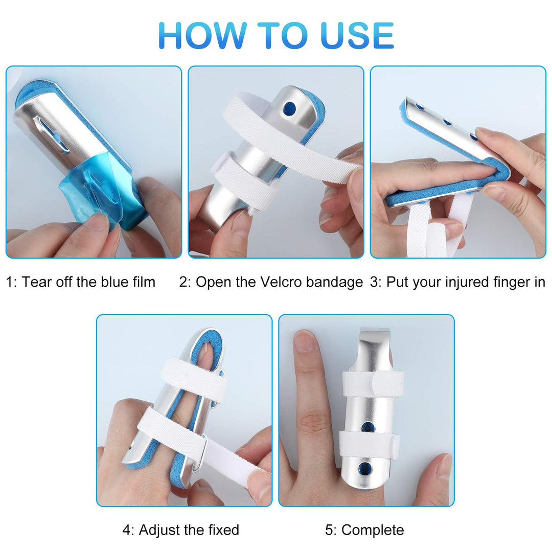 BBTO 10 Pieces Finger Splints Metal Padded Finger Support Finger Stabilizer with Soft Foam Interior and Loop Straps, 3 Sizes(10 Pieces,Blue)