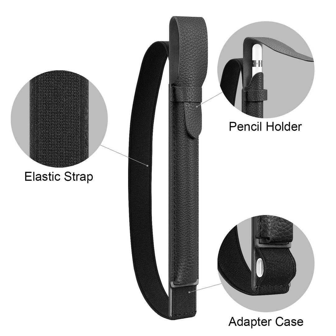 Pencil Holder with USB Adapter Pocket for Apple Pencil Pro, Apple Pencil (USB-C) &amp; Apple Pencil (1st / 2nd Gen), Elastic Vegan Leather Sleeve Pouch Compatible with iPad Case, Black