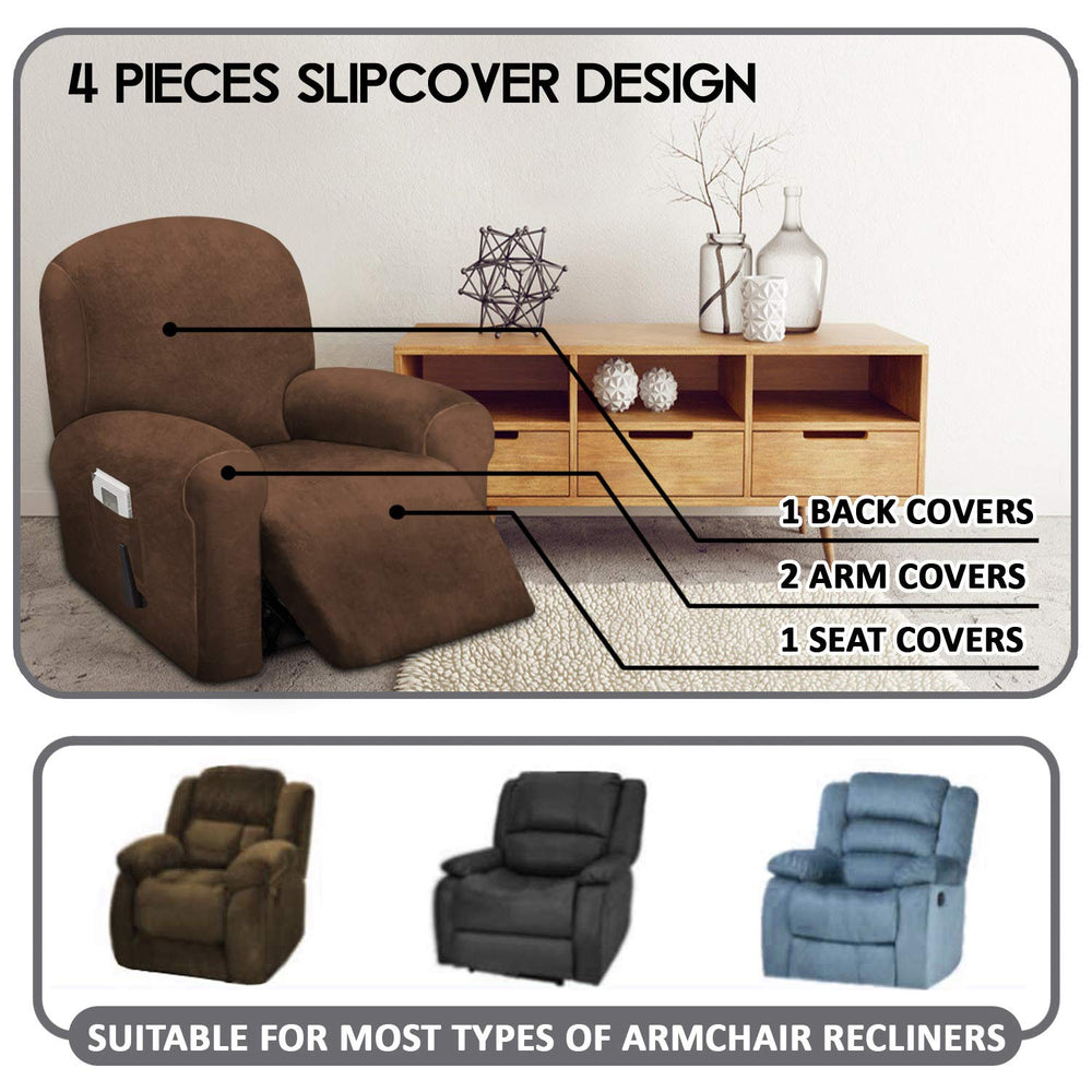 ULTICOR 4-Piece, 1 Seat Recliner Cover, Velvet Stretch 