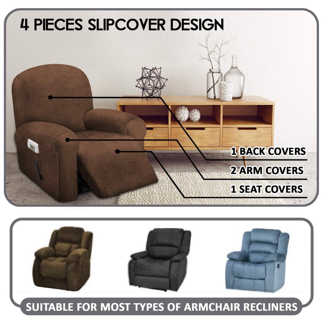 ULTICOR 4-Piece, 1 Seat Recliner Cover, Velvet Stretch 