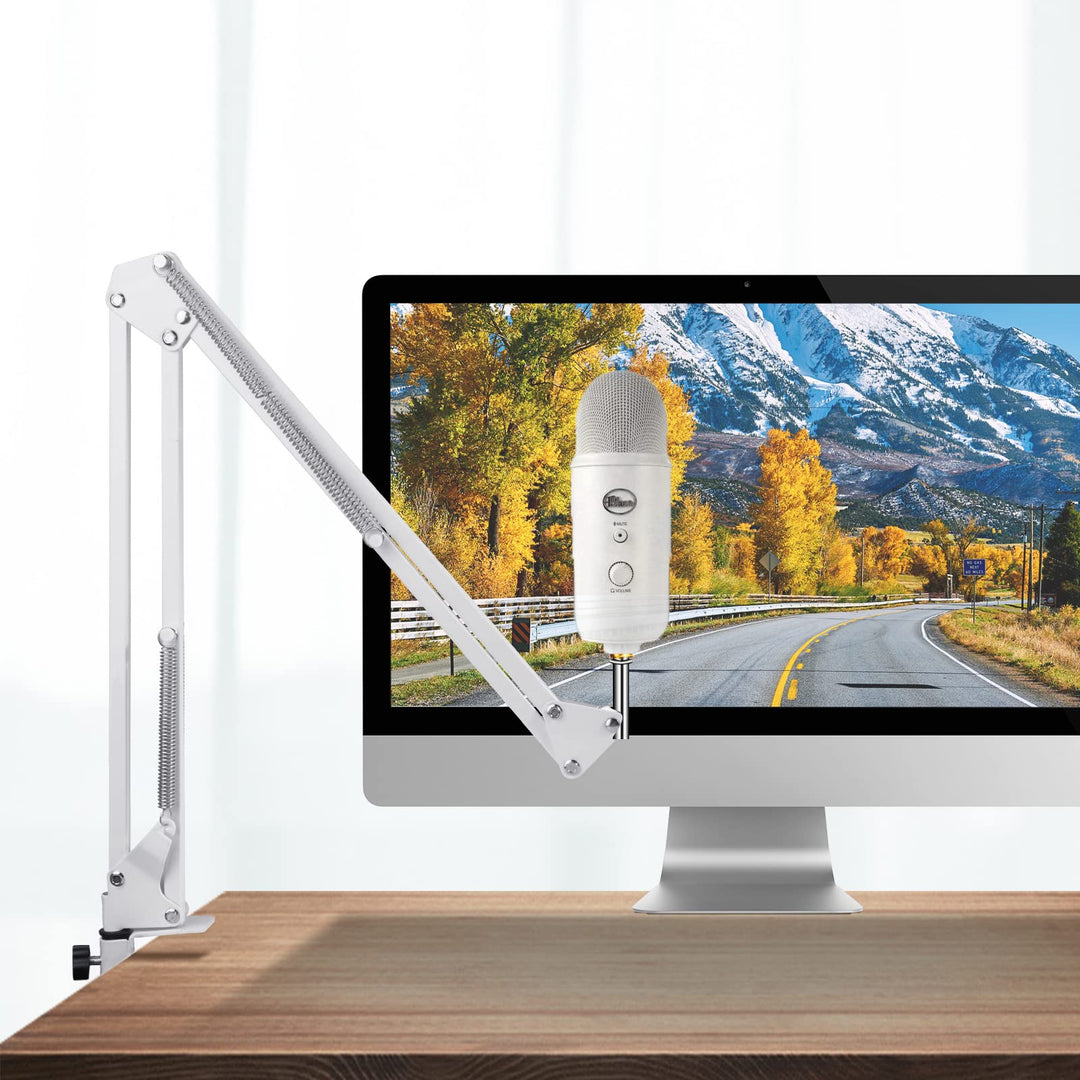 For Blue Yeti White Boom Arm, Mic White Desk Stand Comp