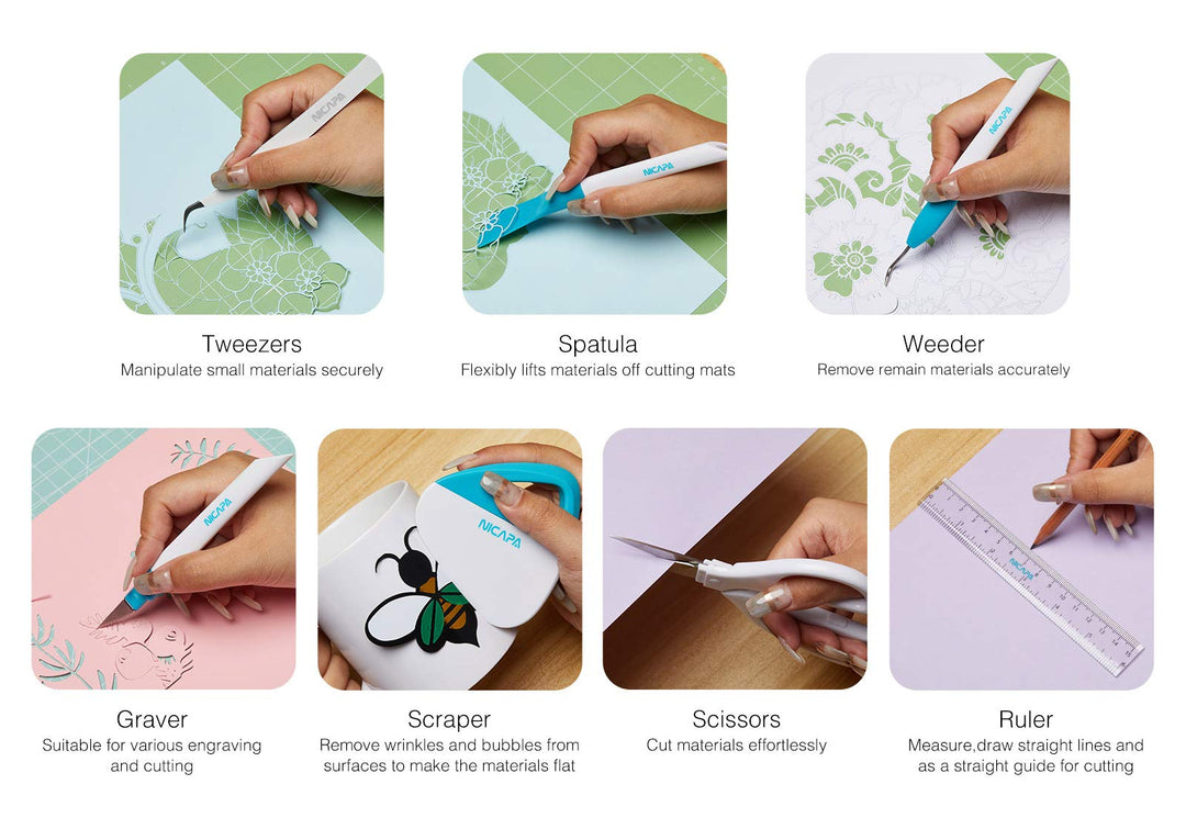 Nicapa Basic Tool Set Craft Weeding Vinyl Cardstock Crafting Tools Kit for Silhouette/Siser/Oracal 631 651 751 Vinyl