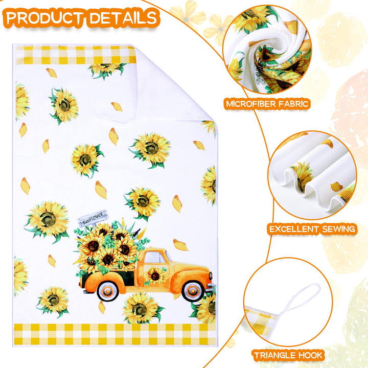 4 Pcs Christmas Sunflower Kitchen Towels Sunflower Gnome Dish Towels Tea Towel Sunshine Nautical Kitchen Towels, Hand Towels, Tea Towels,Christmas Housewarming Gift for Home, 16 x 24&#39;&#39;(Yellow,Sweet)