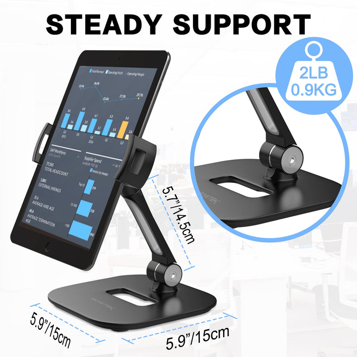 AboveTEK Aluminum iPad Stand, Foldable 360 Swivel Table