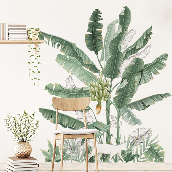 Green Plants Wall Stickers, Removable Waterproof Fresh Leaves Stick Wall Decals, Vibrant Tropical Leaf Peel and Stick Art Murals for Bedroom Living Room Office Home Decorations (D)