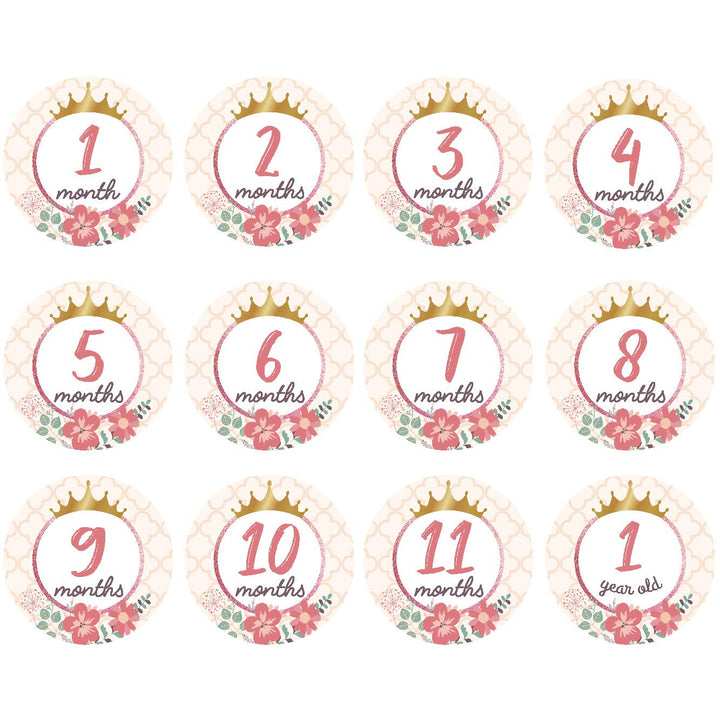 Baby Monthly Milestone Stickers, (Set of 20) Baby Belly Stickers with Crown Rose Gold Flower, Best Baby Shower Registry Gift, Scrapbook Photo Keepsake or Baby Photo Sharing Milestone Sticker.