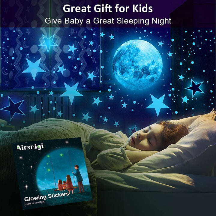 Airsnigi Glow In The Dark Stars For Ceiling, 1120Pcs Wall Decals Long-Lasting Glowing Star Wall Self-Adhesive Stickers Perfect Gifts For Kids Room Decor, Halloween, Christmas - Blue