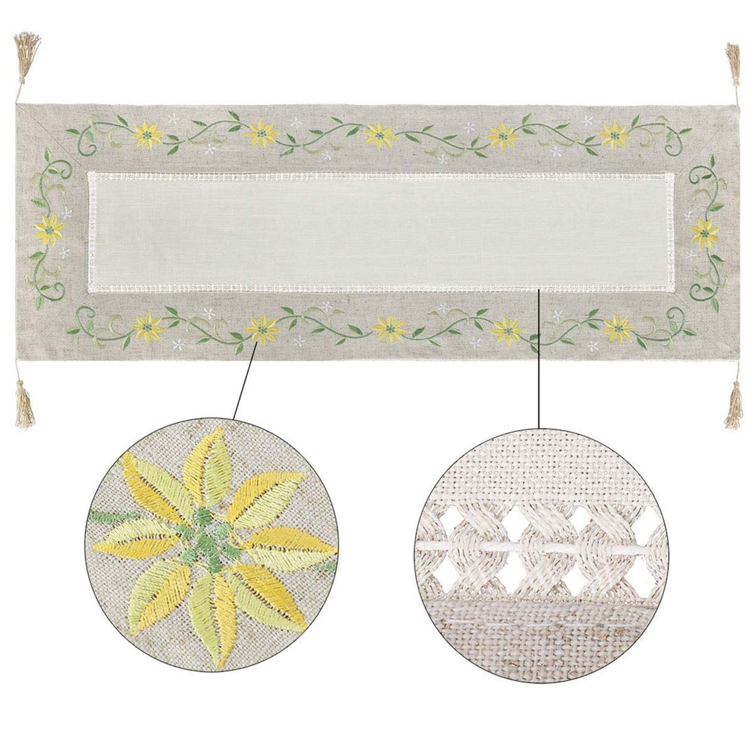 Small Short Hemstitched Spring Floral Table Runners with Four Tassels, Dresser Scarves (15x42 inch)
