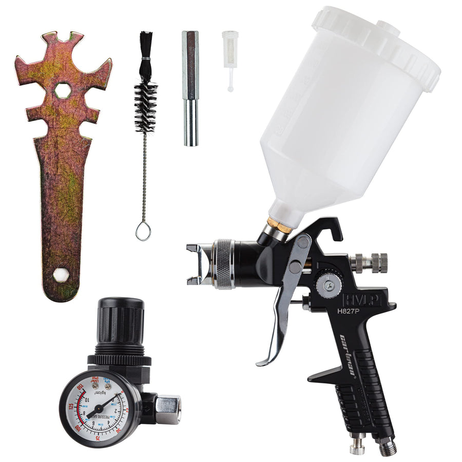 Cartman HVLP Gravity Feed Air Spray Gun H827P, 20.2 oz Capacity, Optimal Working Pressure 2-3.5bar, Nozzle Size:1.4mm with Air Regulator