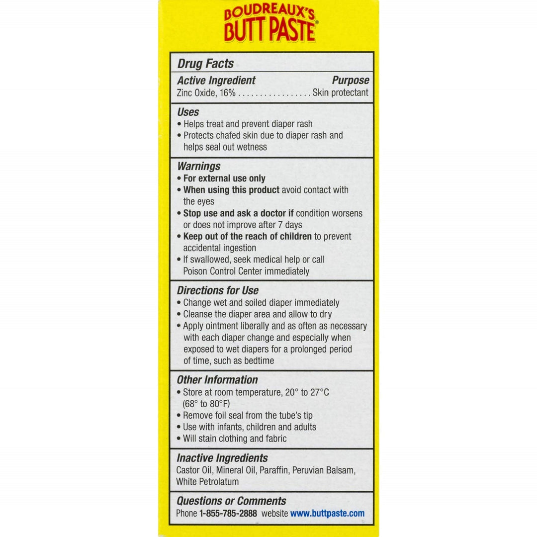 Boudreaux's Butt Paste Diaper Rash Ointment, Zinc Oxide, 2 Ounce Box