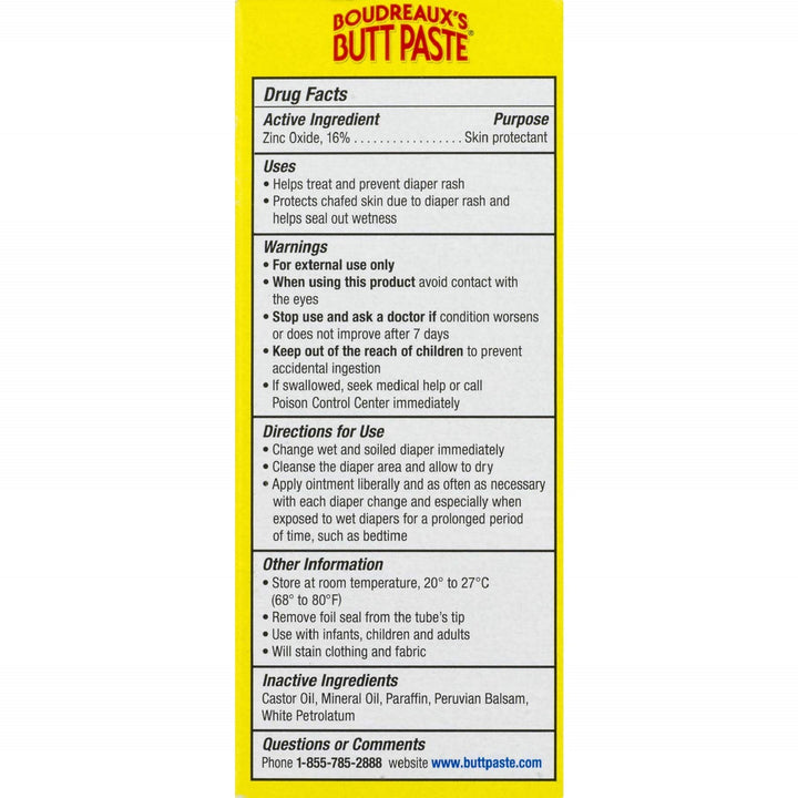 Boudreaux's Butt Paste Diaper Rash Ointment, Zinc Oxide, 2 Ounce Box