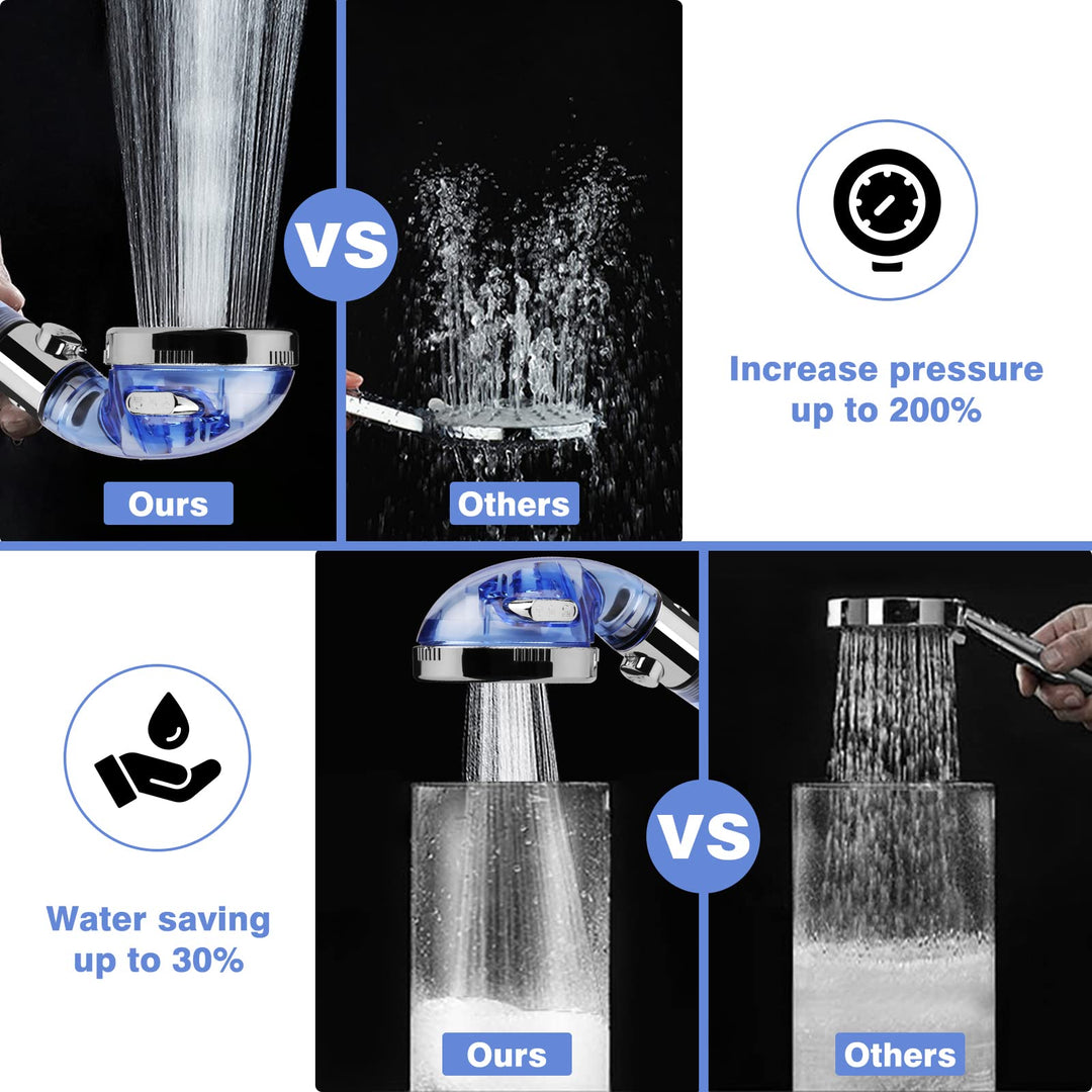 Modern Shower Head with Hose, 4 Spray Settings, 30% Water Saving, Mineral Stone Beads Filtration, 60 Long