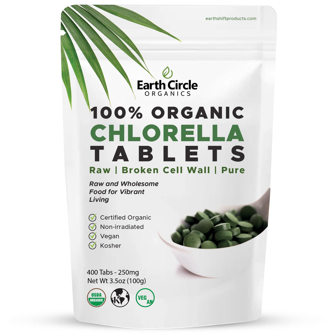 Organic Chlorella Tablets | Kosher | Potent Supplement, All-Natural Chlorophyll, Green Algae superfood, Broken Cell Wall | High in Protein &amp; Iron, no additives, Vegan - 400 Tablets