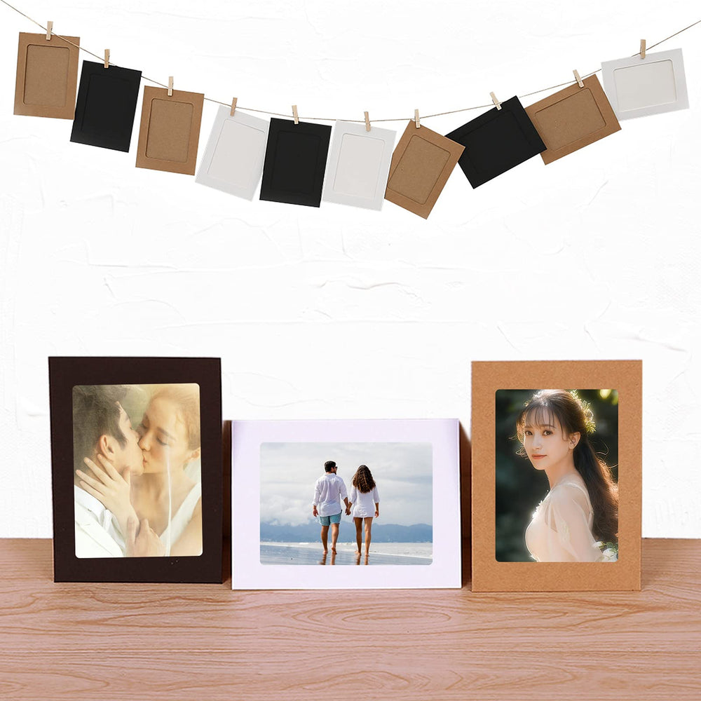 Paper Photo Frame 4x6 Picture Frames collage wall decor DIY Cardboard with 30 Wood Clips and 3 Jute Twine Home Décor Kids' Room Colors PCS, 10.2X15.2cm