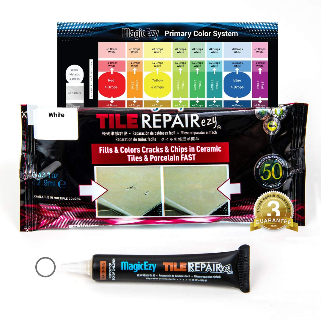 Tile RepairEzy (White) - Ceramic Tile Repair Filler to Fix Tile Chips and Cracks - Super Strong Adhesion - Ceramic, Porcelain, Acrylic, Fiberglass, Enamel