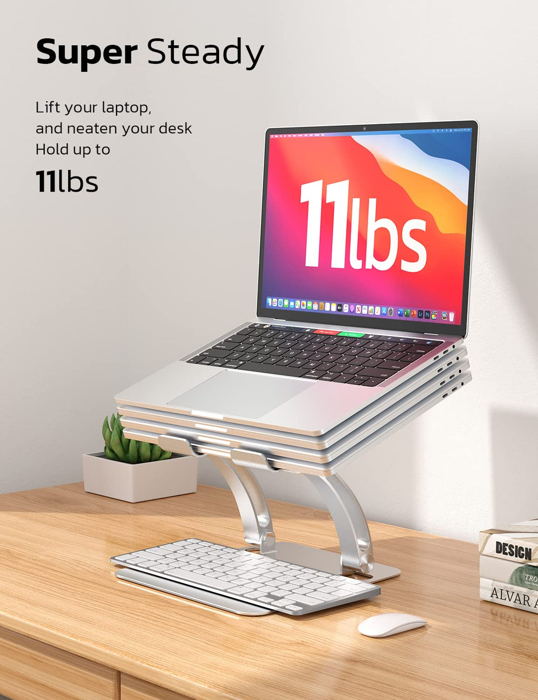 Nulaxy Adjustable Laptop Stand, Ergonomic Laptop Riser up to 10.6 with Heat-Vent, Foldable Laptop Stand for Desk Supports up to 11 Lbs Compatible with MacBook, All Laptops 10-15.7, Silver